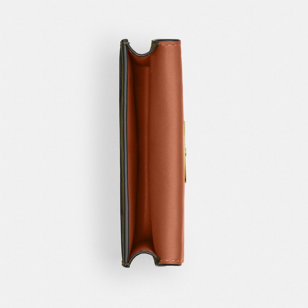 COACH®,Bandit Card Case,Calfskin Leather,Card Case,Bi Fold,Metal,Logo,Casual,Olive,Inside View,Top View