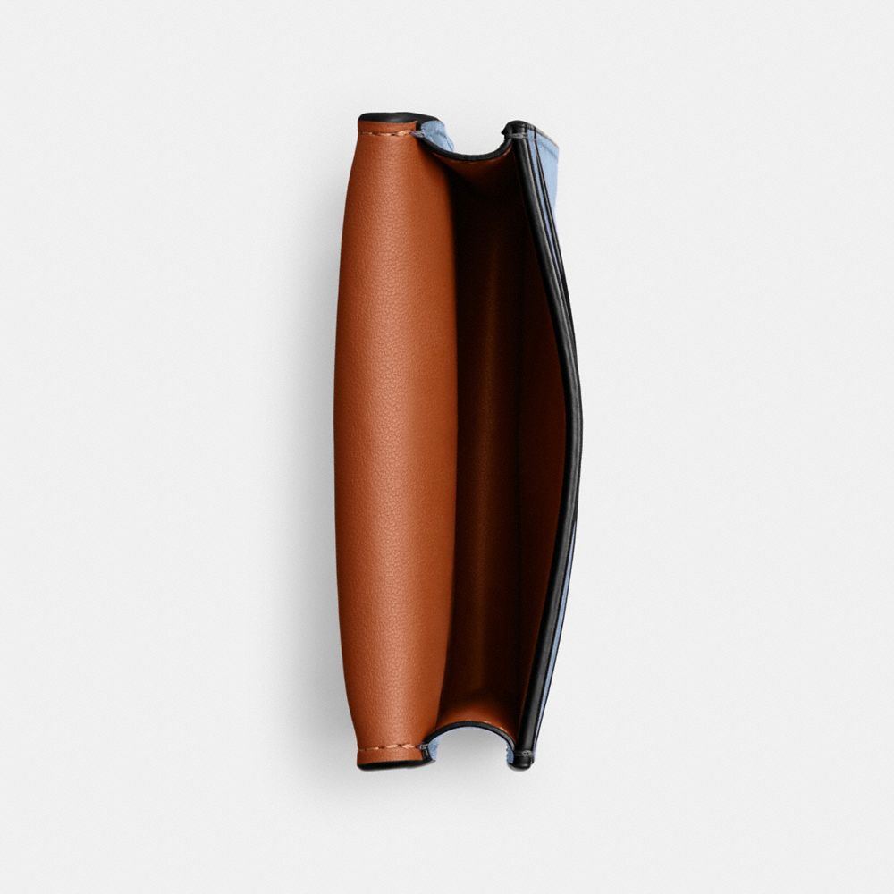 COACH®,Bandit Card Case,Calfskin Leather,Card Case,Bi Fold,Logo,Metal,Casual,Blue,Inside View,Top View