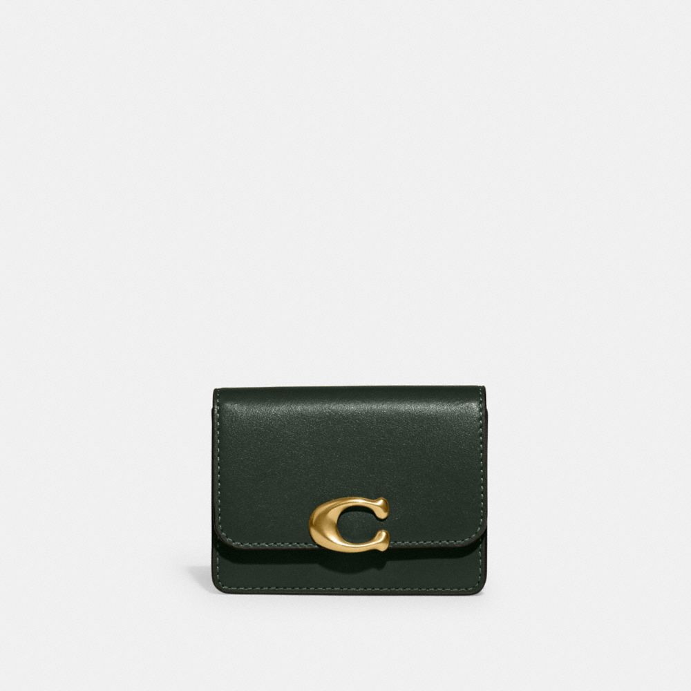 COACH®,BANDIT CARD CASE,Cuir galet,Laiton/Vert Amazone,Front View