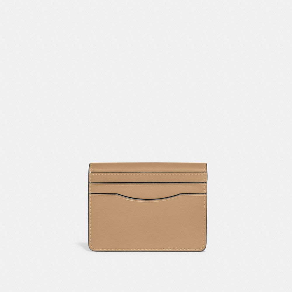 COACH®,BANDIT CARD CASE,Refined Calf Leather,Mini,Brass/Tan,Back View