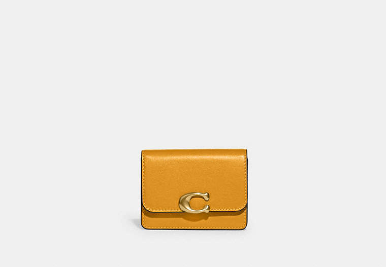 COACH®,BANDIT CARD CASE,Refined Calf Leather,Brass/Buttercup,Front View