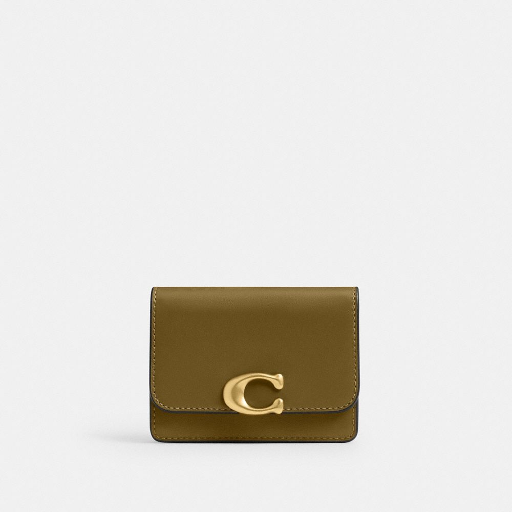COACH®,BANDIT CARD CASE,Cuir galet,Laiton/Olive Discret,Front View
