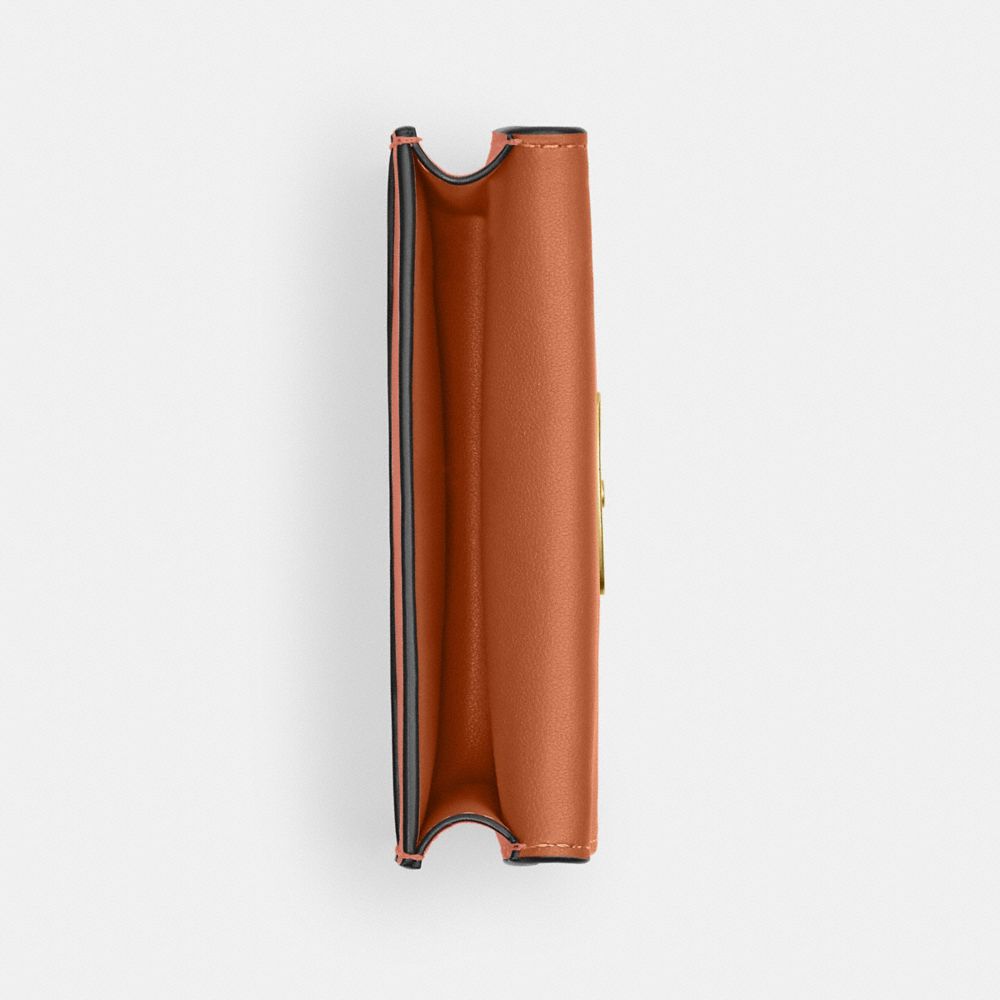 COACH®,BANDIT CARD CASE,Cuir galet,Laiton/Pêche Foncé,Inside View,Top View