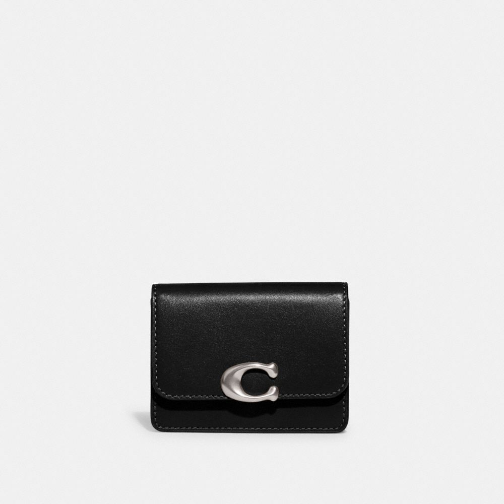 COACH®,BANDIT CARD CASE,Refined Calf Leather,Mini,Silver/Black,Front View
