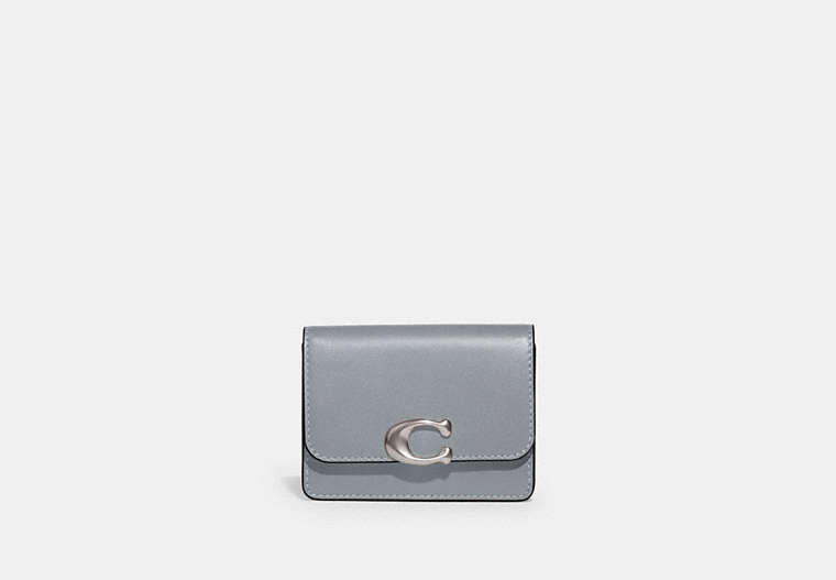 COACH®,BANDIT CARD CASE,Refined Calf Leather,Silver/Grey Blue,Front View