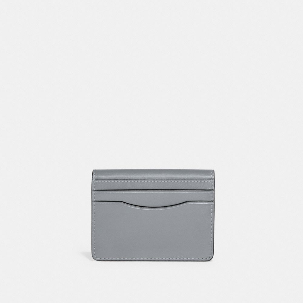 COACH®,BANDIT CARD CASE,Refined Calf Leather,Mini,Silver/Grey Blue,Back View