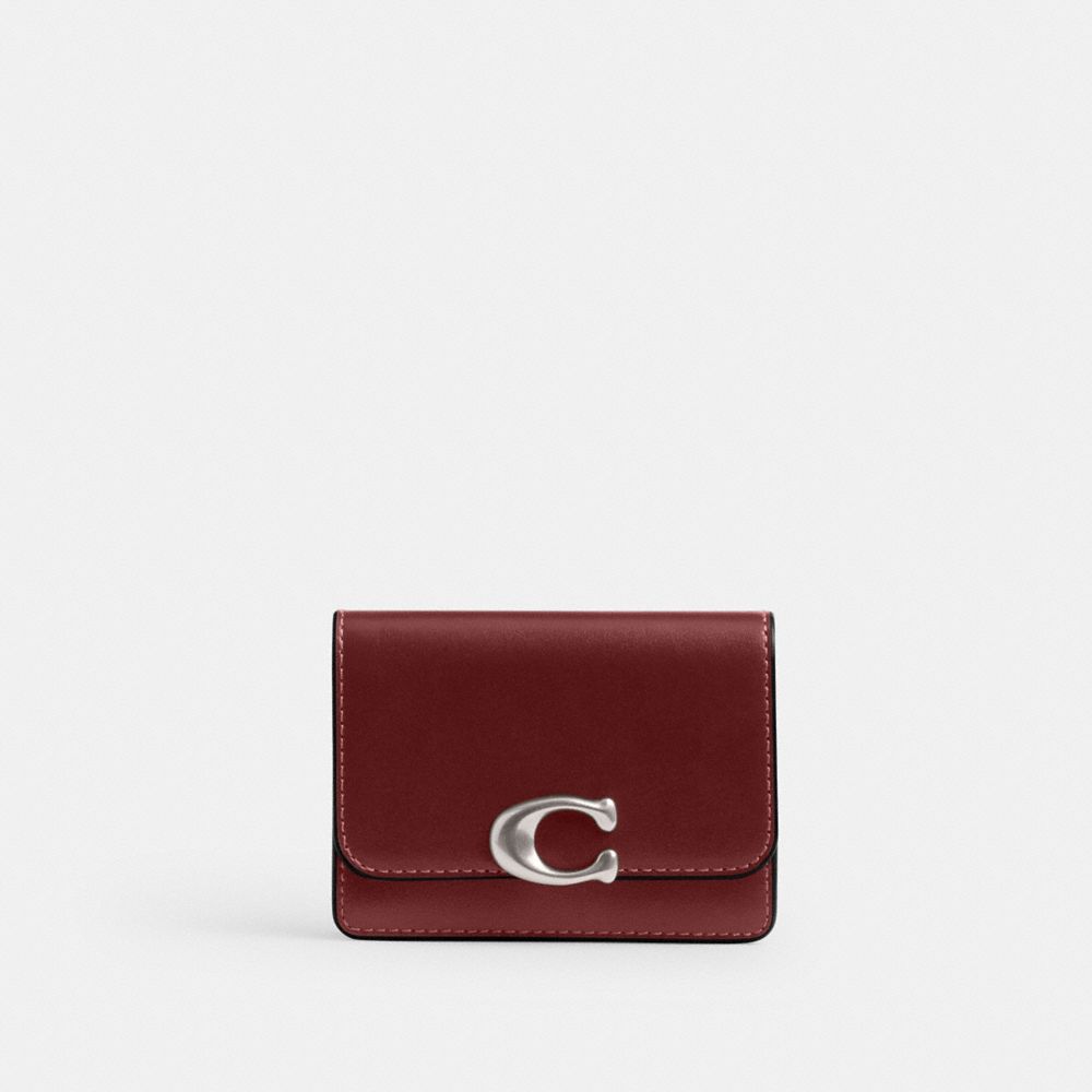 COACH®,Bandit Card Case,Leather,Card Case,Metal,Logo,Casual,Maroon,Front View