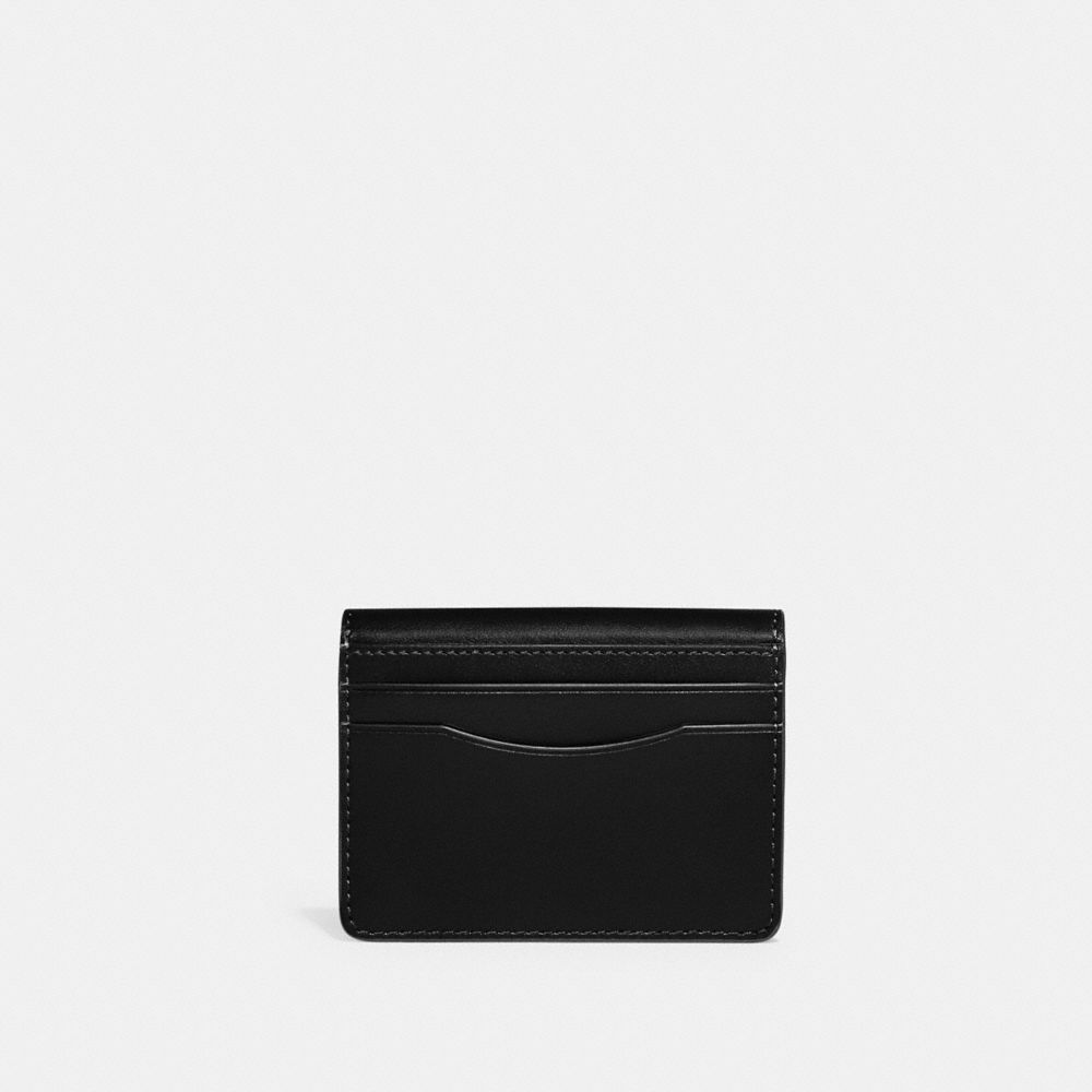 COACH®,BANDIT CARD CASE,Refined Calf Leather,Mini,Matte Black/Black,Back View