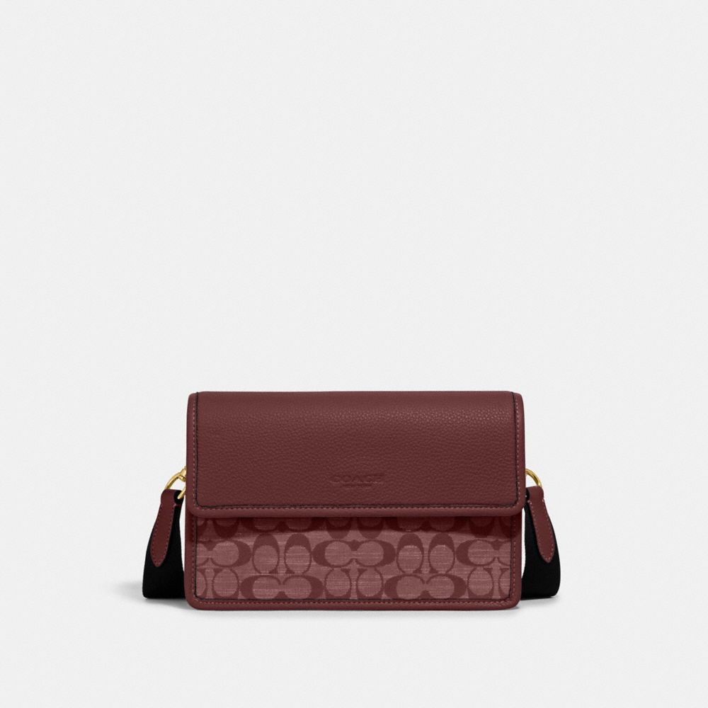 Coach CH828 Turner Flap Crossbody In Signature Chambray IN Wine 