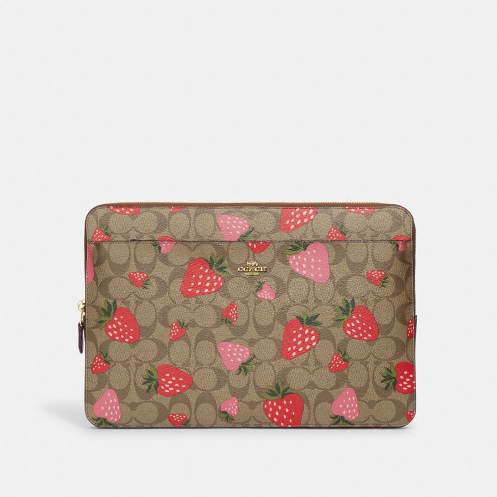 Coach Laptop Sleeve in Signature Canvas with Wild Strawberry Print