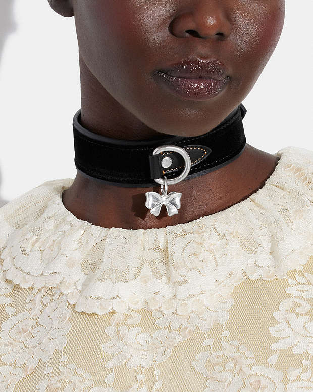 COACH®  Bow Charm Velvet Choker Necklace