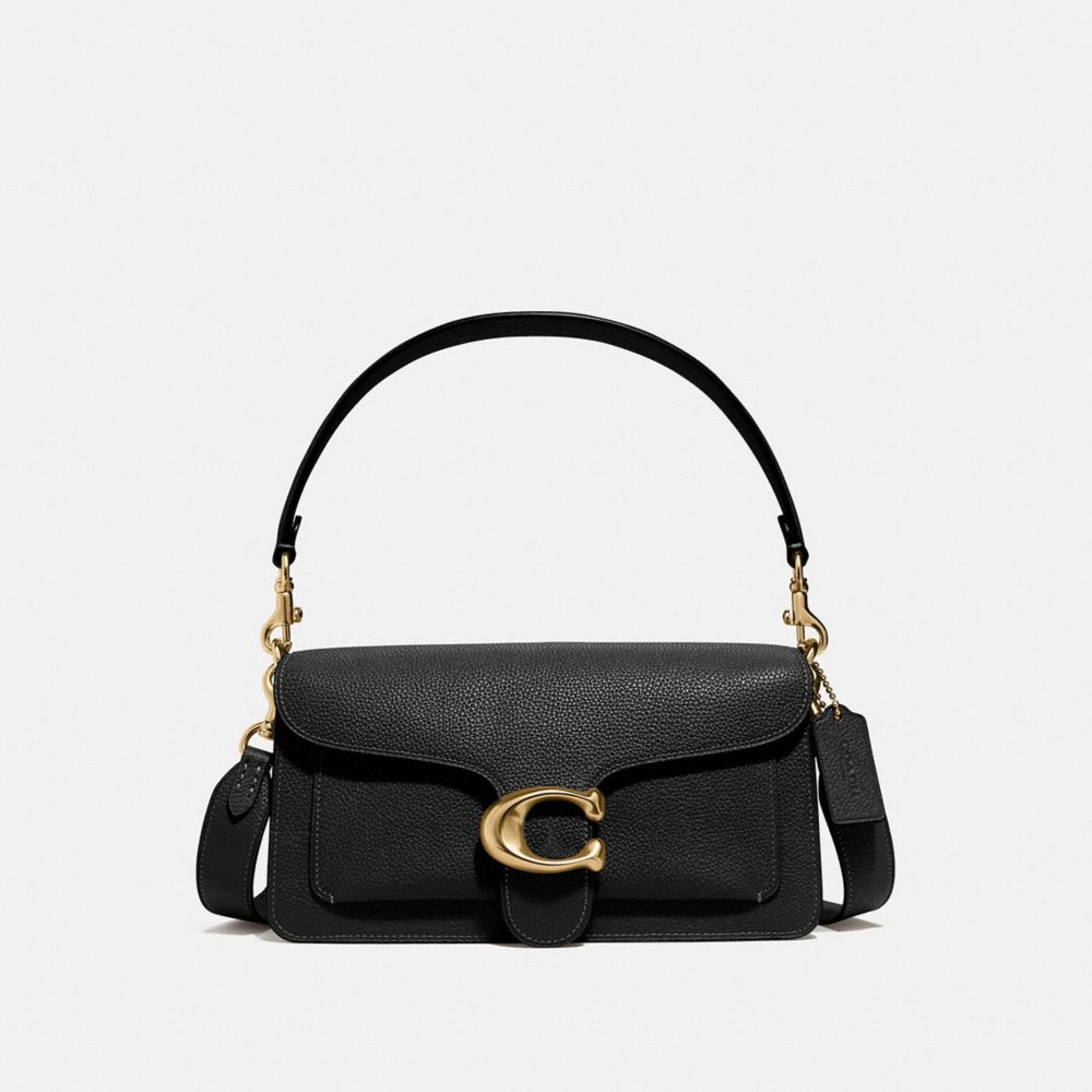 COACH®,Tabby Shoulder Bag 26,Leather,Crossbody,Shoulder Bag,Logo,Gusset,Gold Metal,Casual,Black,Front View