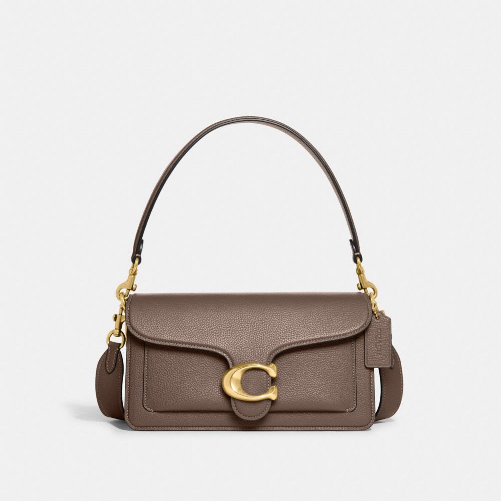 COACH®,Tabby Shoulder Bag 26,Leather,Crossbody,Shoulder Bag,Logo,Gusset,Gold Metal,Casual,Brown,Front View