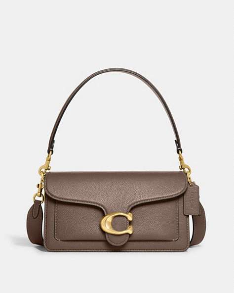 COACH®,TABBY SHOULDER BAG 26,Polished Pebble Leather,Medium,Brass/Dark Stone,Front View