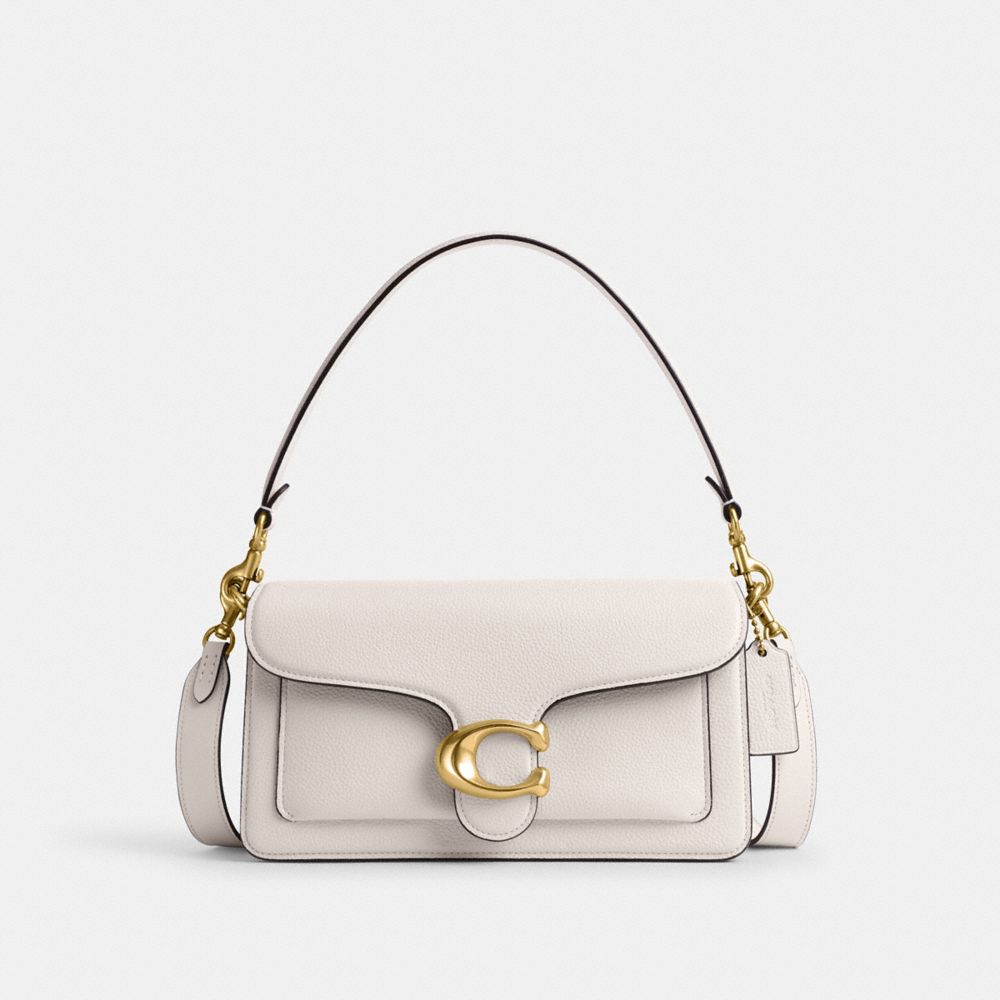 COACH®,Tabby Shoulder Bag 26,Leather,Crossbody,Shoulder Bag,Logo,Gusset,Gold Metal,Casual,White,Front View