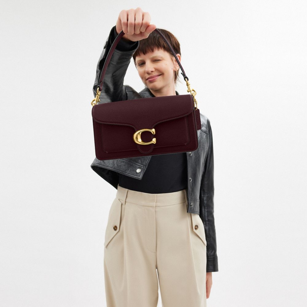 COACH®,Tabby Shoulder Bag 26,Leather,Shoulder Bag,Metal,Logo,Compact,Gold Metal,Day Party,Maroon,Detail View