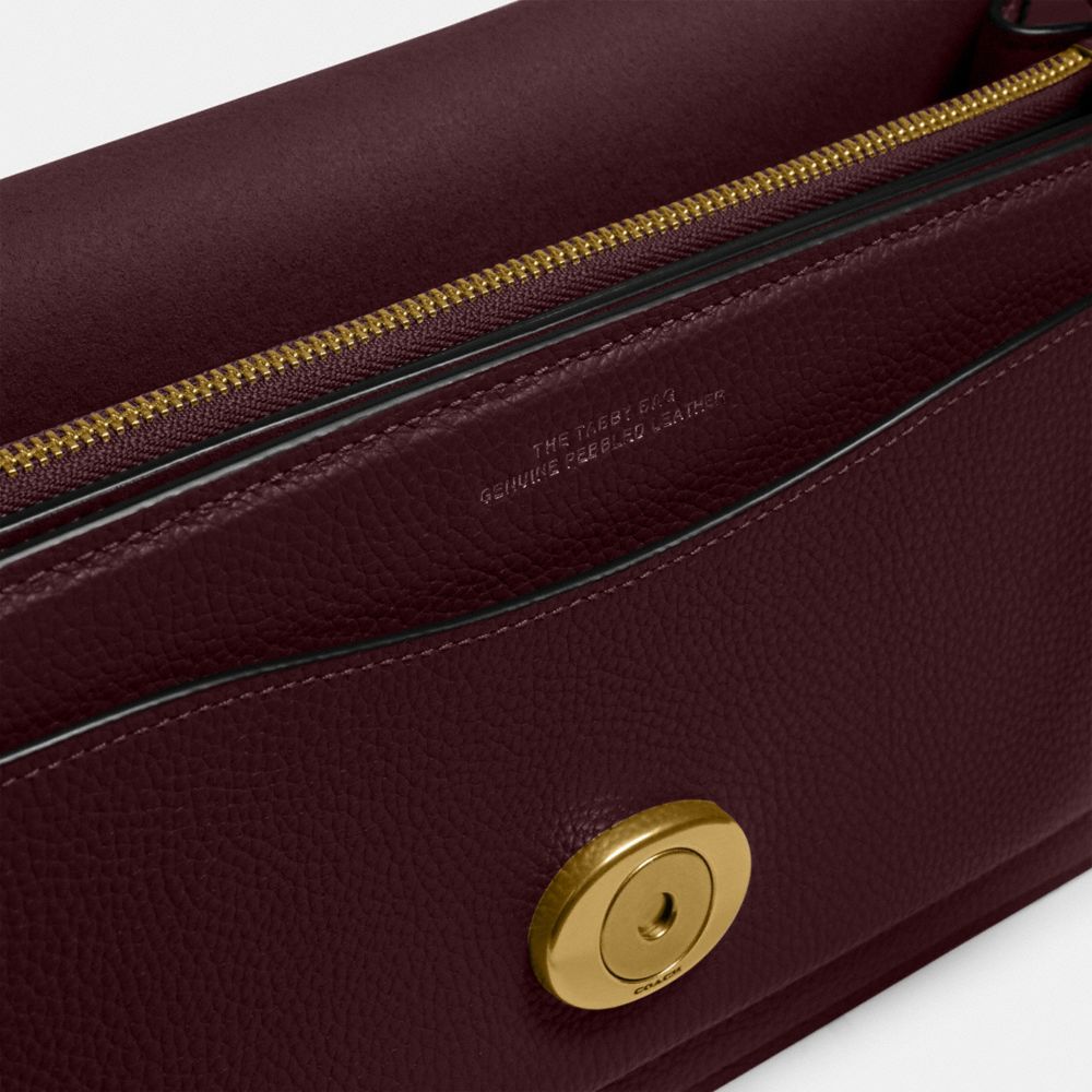 COACH®,Tabby Shoulder Bag 26,Leather,Shoulder Bag,Metal,Logo,Compact,Gold Metal,Day Party,Maroon,Closer View