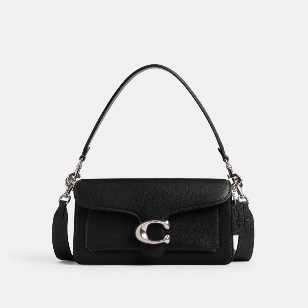 COACH®,Tabby Shoulder Bag 26,Leather,Crossbody,Shoulder Bag,Logo,Gusset,Gold Metal,Casual,Black,Front View