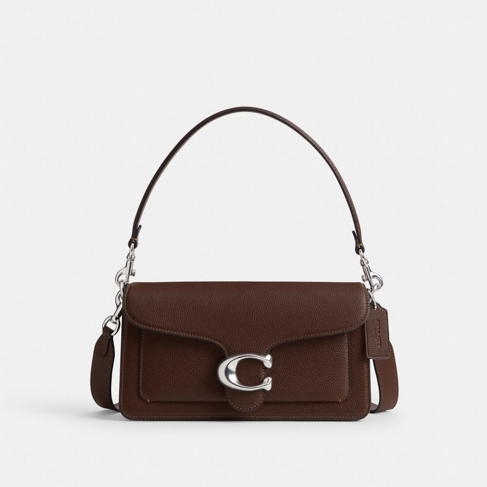 COACH®,Tabby Shoulder Bag 26,Leather,Crossbody,Shoulder Bag,Logo,Gusset,Gold Metal,Casual,Brown,Front View