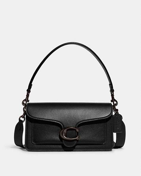 COACH®,TABBY SHOULDER BAG 26,Polished Pebble Leather,Medium,Pewter/Black,Front View