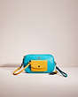 COACH®,UPCRAFTED SADIE CROSSBODY CLUTCH,Polished Pebble Leather,Mini,Silver/Turquoise,Front View