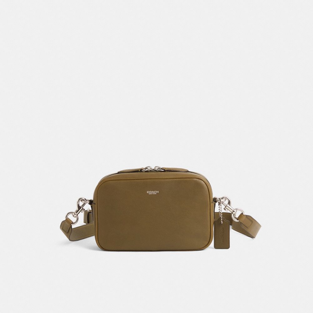 COACH®,Restored Radio Camera Bag,Leather,Adjustable,Silver Metal,Casual, Father's Day,Olive,Front View