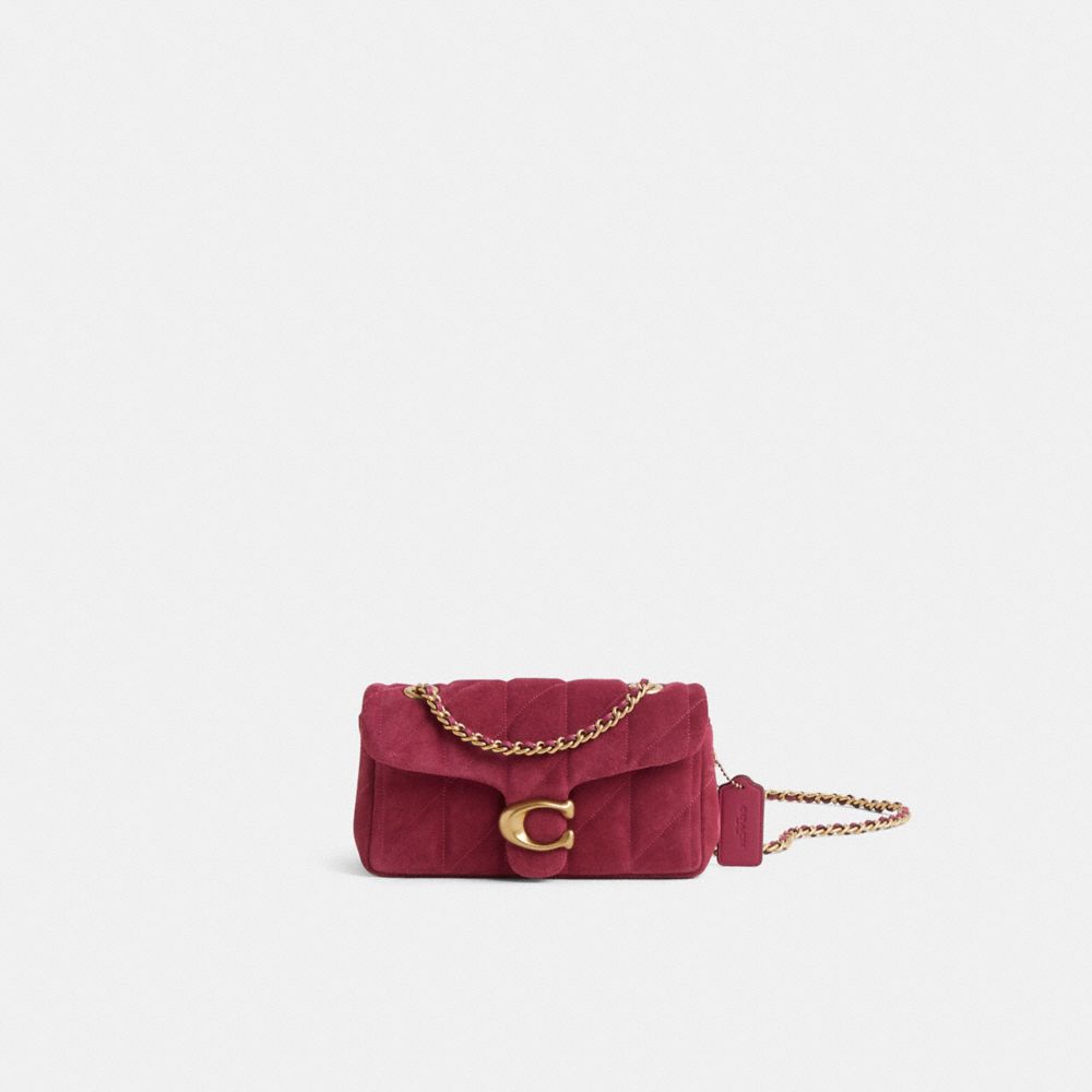 COACH®,Restored Tabby Shoulder Bag 20 With Quilting,Suede,Leather,Crossbody,Shoulder Bag,Logo,Sustainable,Gold Metal,Brass,Ca,,Front View
