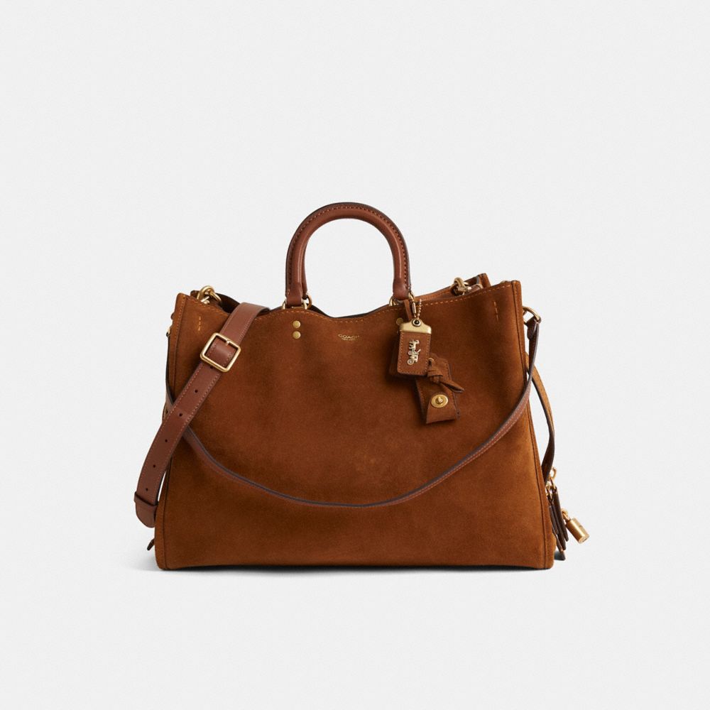 COACH®,Restored Rogue Bag 40,Leather,Suede,Shoulder Bag,Sustainable,Adjustable,Brass,Formal, Father's Day,Brown,Front View