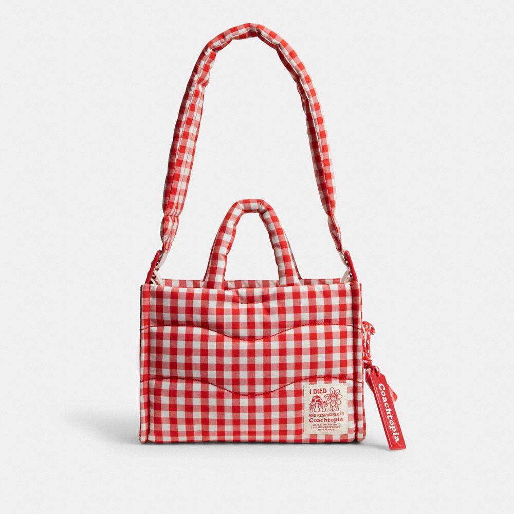 EVERYDAY GINGHAMCHECK SHOULDER BAG レッド Restored Loop Mini Puffy Tote In Gingham | Coachtopia ™