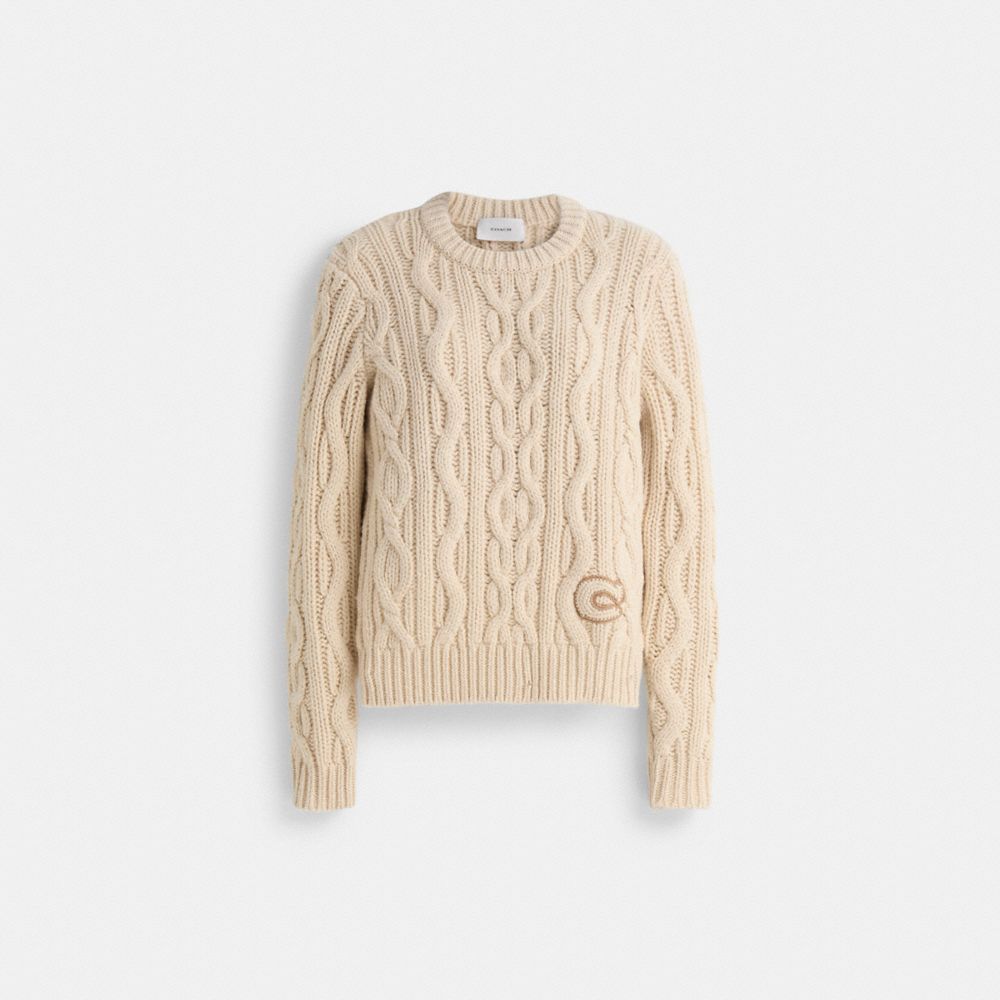 COACH®,Restored Cable Knit Crewneck Sweater,,Front View