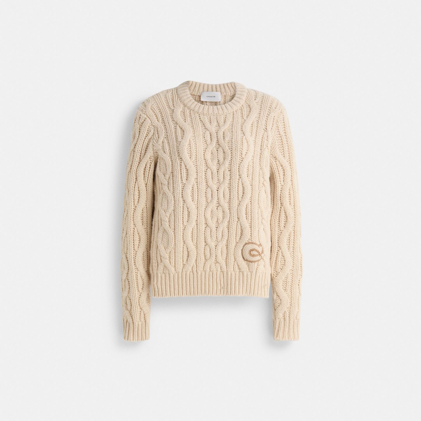 Мужской свитер Coach Restored Cable Knit Crewneck, цвет: Кремовый — фото 1