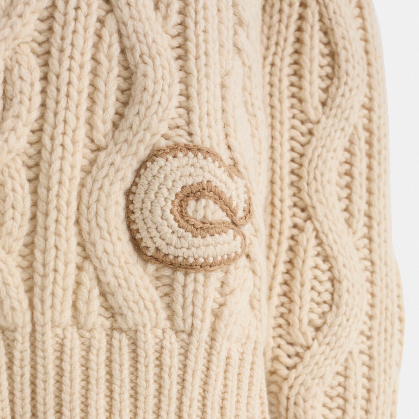 Мужской свитер Coach Restored Cable Knit Crewneck, цвет: Кремовый — фото 3