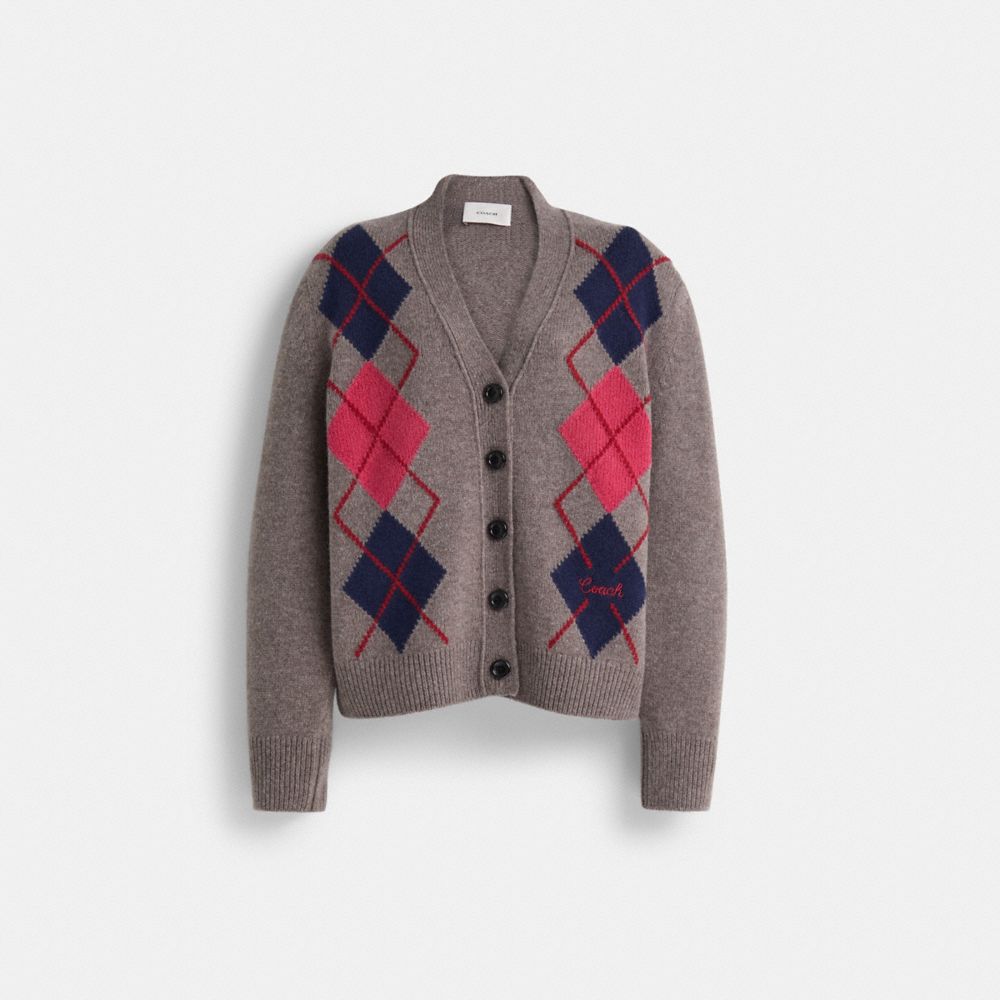 COACH®,Restored Argyle Cardigan Sweater,,Front View