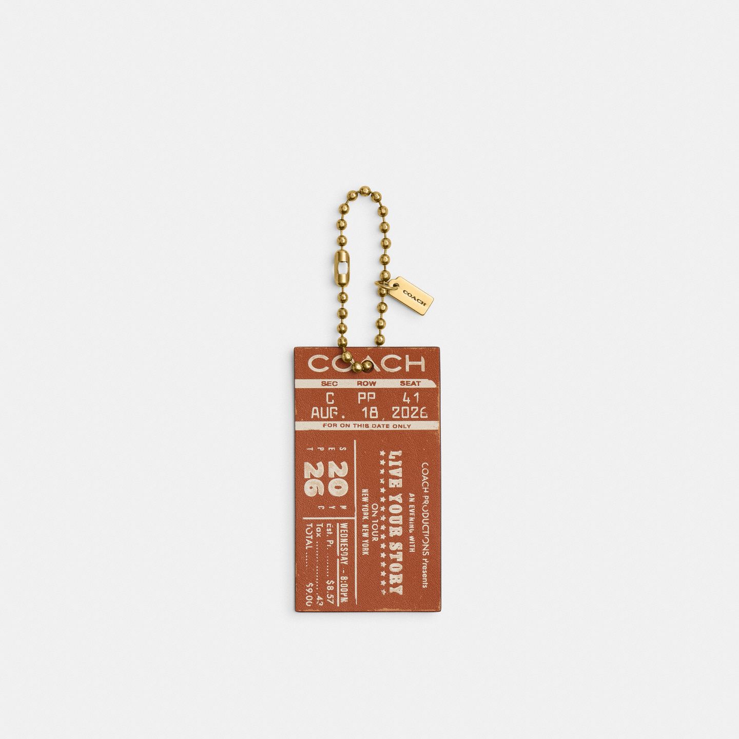 Женский брелок Coach Tabby In Chains Concert Ticket Bag Charm, цвет: Латунный / Янтарный — фото 1