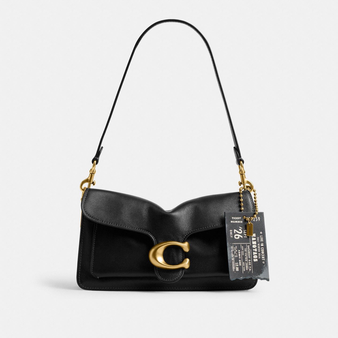 Женский брелок Coach Hangtags Concert Ticket Bag Charm, цвет: Латунный / Чёрный — фото 2