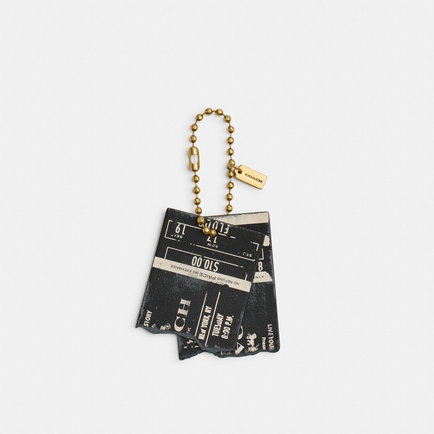 Женский брелок Coach Friendship Concert Ticket Bag Charm, цвет: Латунный / Чёрный — фото 1