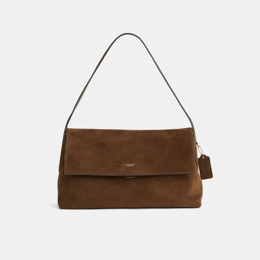 COACH®,Restored Chelsea Shoulder Bag 36,Leather,Suede,Shoulder Bag,Logo,Sustainable,Brass,Casual,Brown,Front View