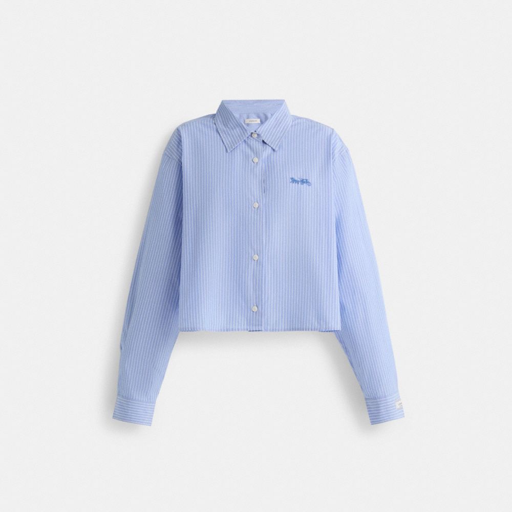 COACH®,Restored Striped Cropped Button Up Shirt,,Front View