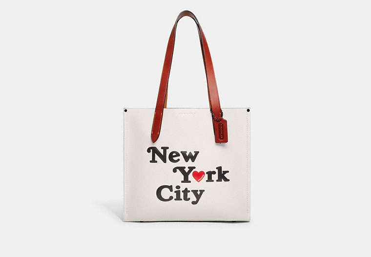 COACH®,RELAY TOTE BAG 34 WITH NEW YORK CITY,Polished Pebble Leather,Medium,Chalk Multi,Front View