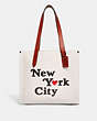 COACH®,RELAY TOTE BAG 34 WITH NEW YORK CITY,Polished Pebble Leather,Medium,Chalk Multi,Front View