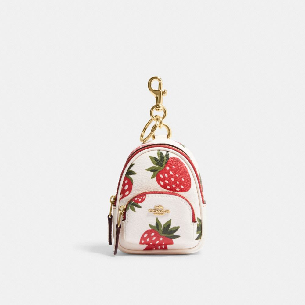 COACH® | Mini Court Backpack Bag Charm With Wild Strawberry Print