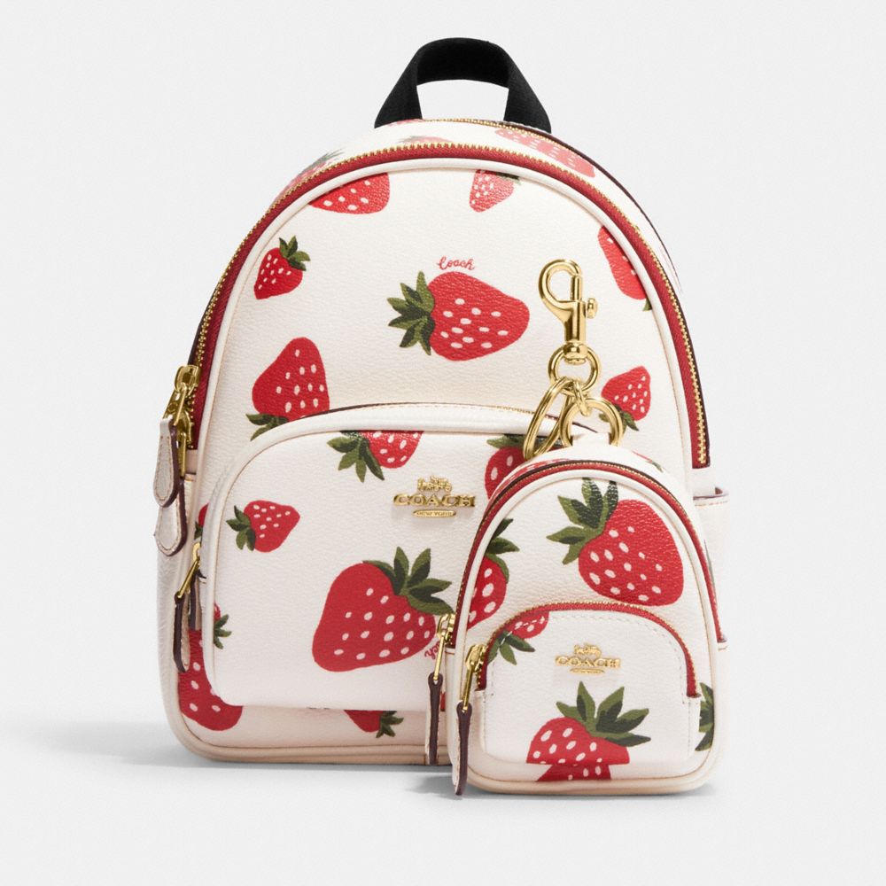 COACH®  Mini Court Backpack Bag Charm With Wild Strawberry Print