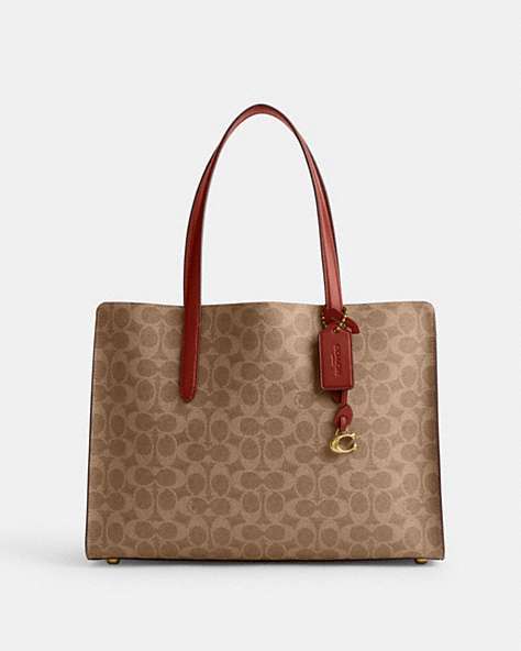 COACH®,CARTER CARRYALL BAG IN SIGNATURE CANVAS,Signature Coated Canvas,Large,Brass/Tan/Rust,Front View