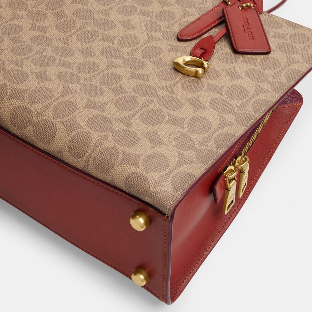 COACH®,Carter Carryall Bag In Signature Canvas,Canvas,Leather,Calf Hair,Tote,No Embellishment,Work,Brown,Outsole View