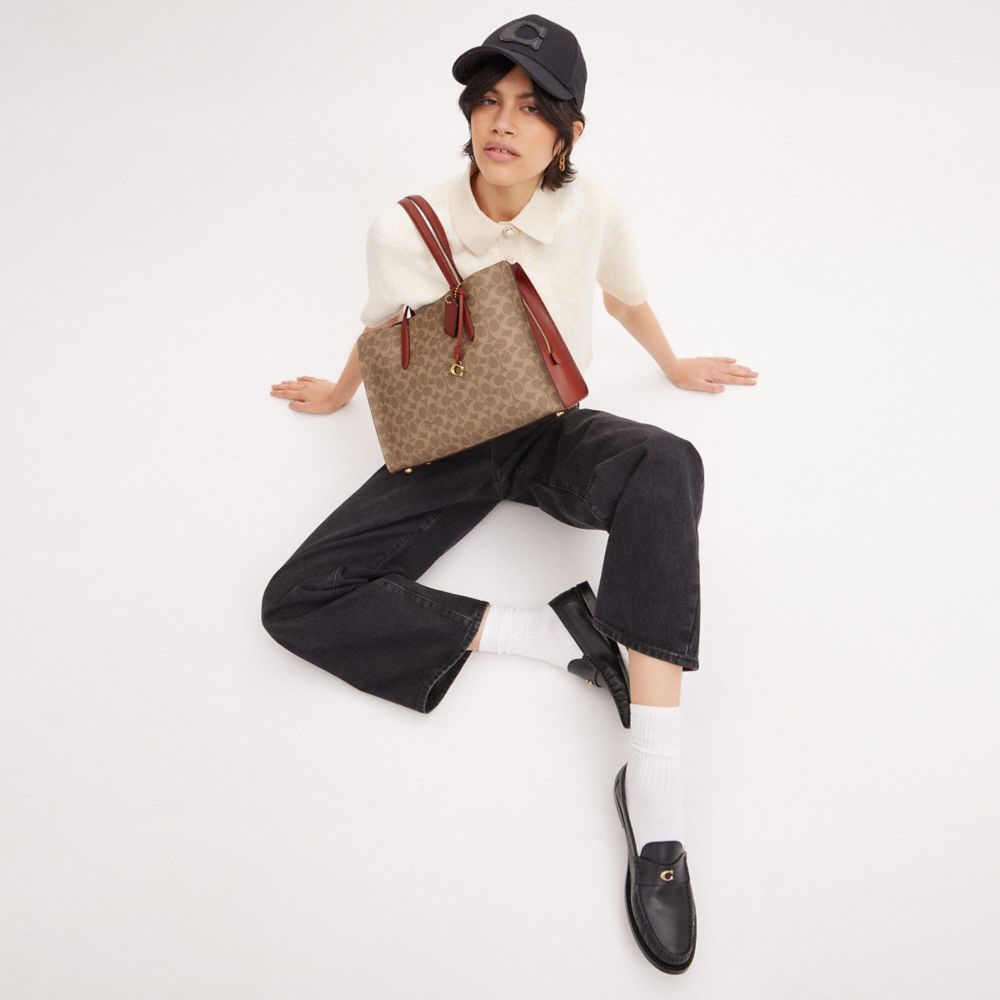 COACH®,Carter Carryall Bag In Signature Canvas,Canvas,Leather,Calf Hair,Tote,No Embellishment,Work,Brown,Detail View