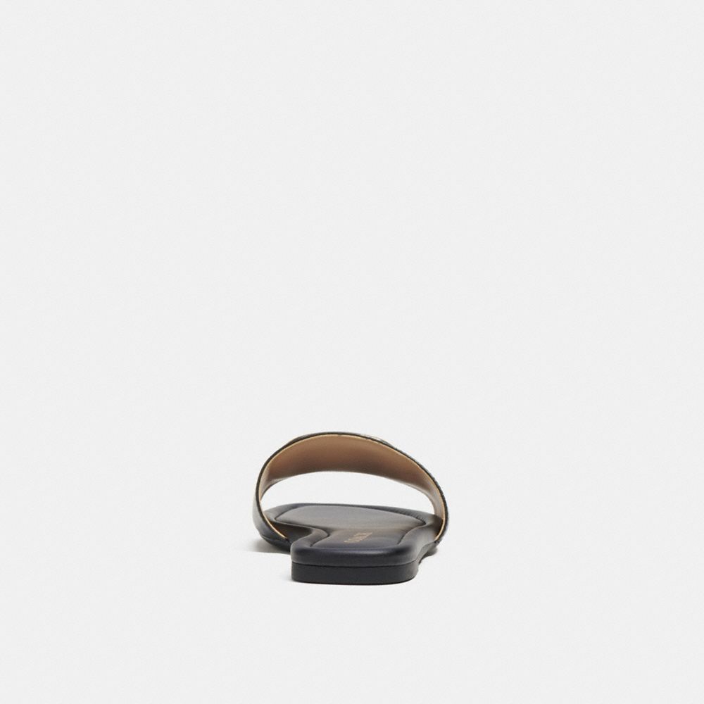 COACH®,Evy Sandal,Leather,Rubber,Lining Leather,Slides,Metal,Gold Metal,Casual,Black,Alternate View