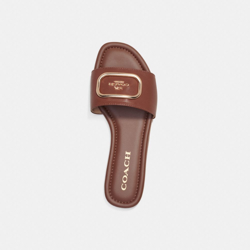 COACH®,Evy Sandal,Lining Leather,Leather,Rubber,Slides,Metal,Gold Metal,Casual,,Inside View,Top View