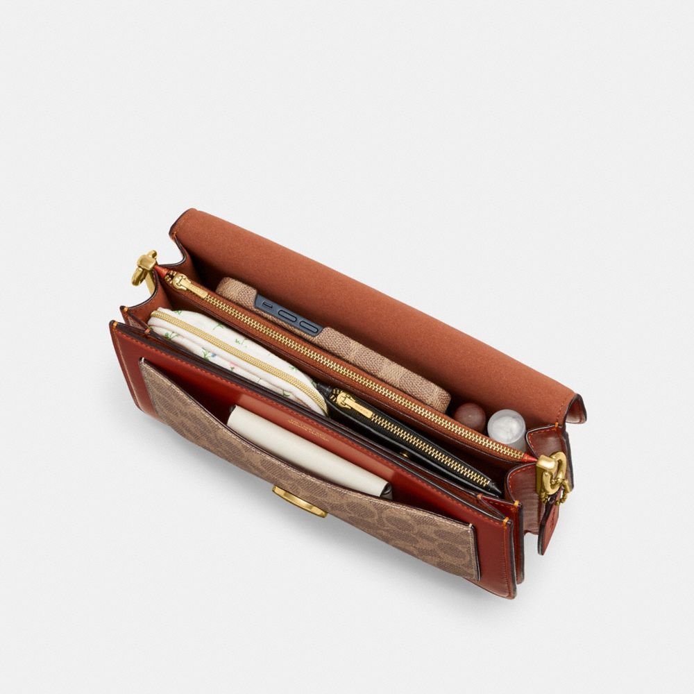 COACH®,Tabby Shoulder Bag 26 In Signature Canvas,Leather,Canvas,Shoulder Bag,Logo,Color Block,Metal,Compact,Casual,,Inside View, Top View