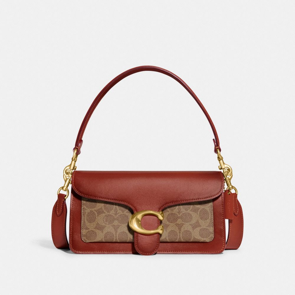 COACH®,TABBY SHOULDER BAG 26 IN SIGNATURE CANVAS,Leather,Medium,Brass/Tan/Rust,Front View image number 0