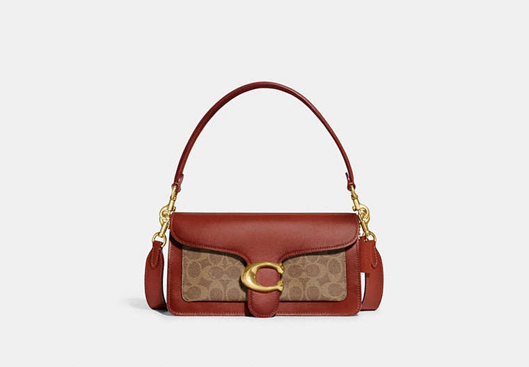 COACH®,TABBY SHOULDER BAG 26 IN SIGNATURE CANVAS,Leather,Medium,Brass/Tan/Rust,Front View image number 0